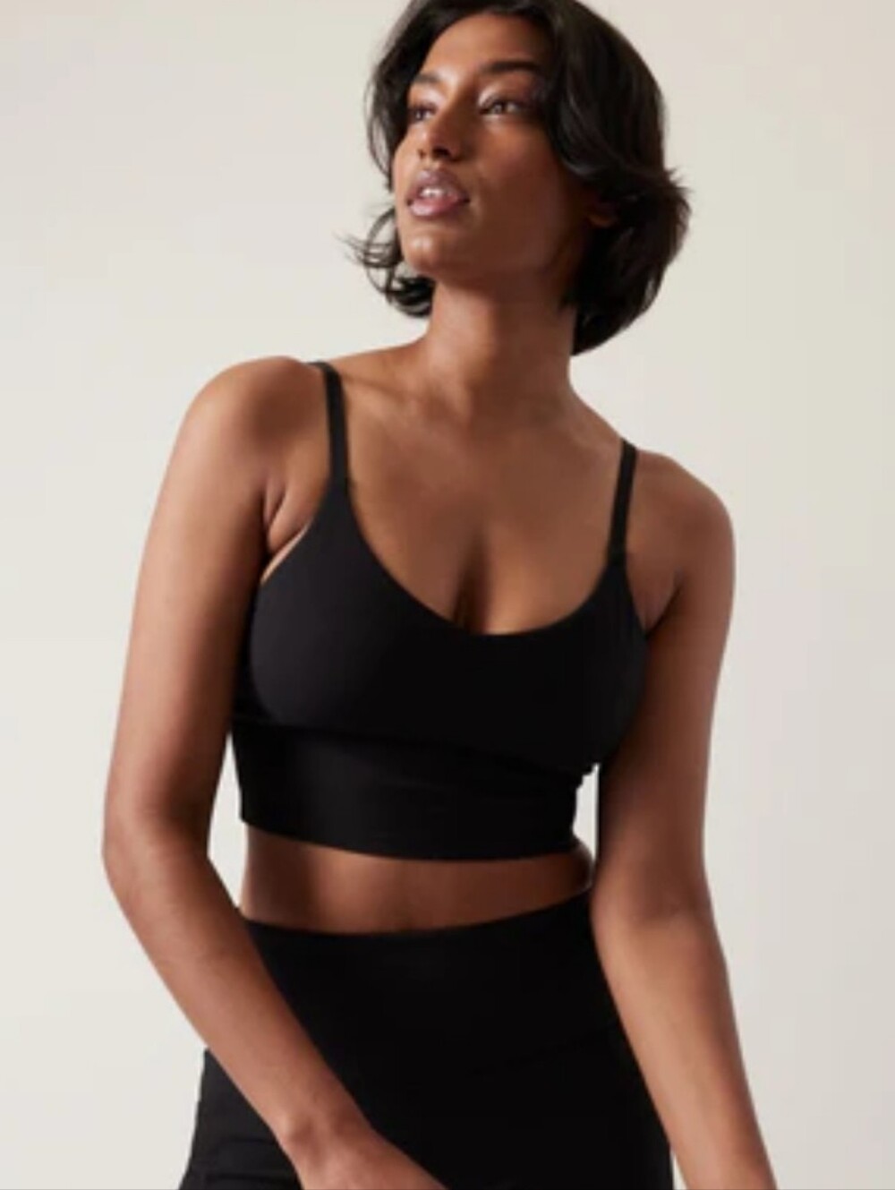 Athleta Elation V-Neck Longline Bra A-C Black Ribbed Sports Bra Size Small